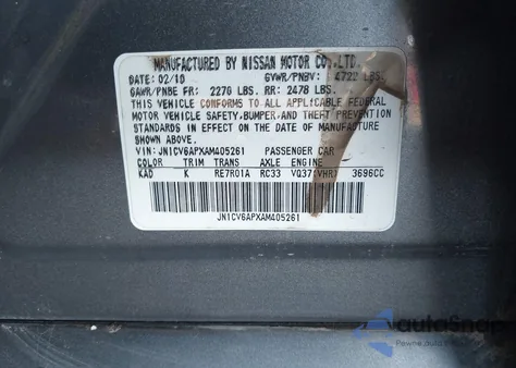 2010 Infiniti G37 Journey from USA, damaged, VIN JN1CV6APXAM405261